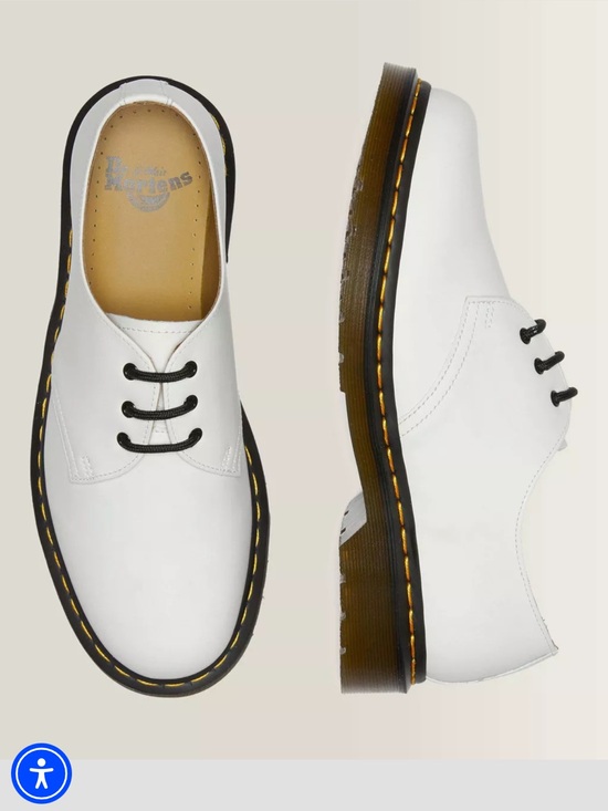Dr. Martens Other - Dr. Martens White Leather 3-Eye Derby with Black Laces and Yellow Stitching